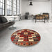 Round Machine Washable Traditional Tomato Red Rug in a Office, wshtr2001