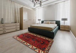 Traditional Chestnut Brown Persian Rug in a Bedroom, tr2002