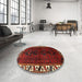 Round Traditional Chestnut Brown Persian Rug in a Office, tr2002