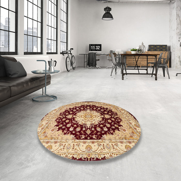 Round Traditional Fire Brick Red Persian Rug in a Office, tr2005