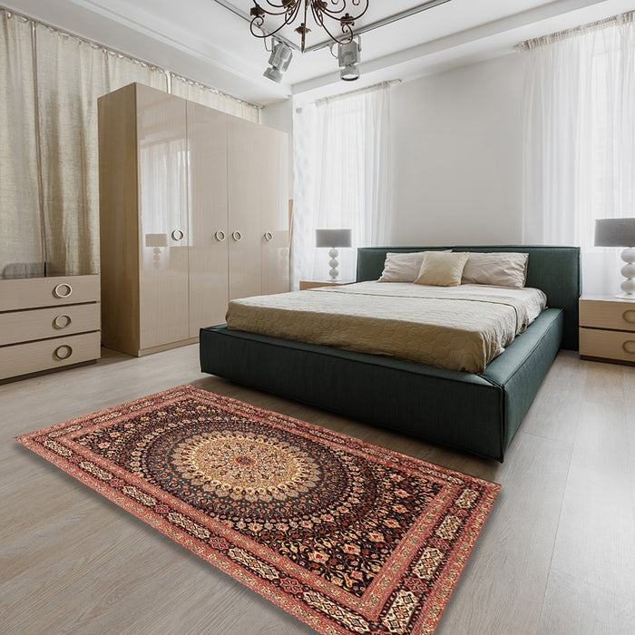 Traditional Sunrise Orange Persian Rug in a Bedroom, tr2006