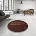 Round Machine Washable Traditional Red Brown Rug in a Office, wshtr2009