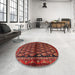 Round Machine Washable Traditional Red Rug in a Office, wshtr2012