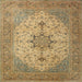 Round Machine Washable Traditional Light Brown Rug, wshtr2014