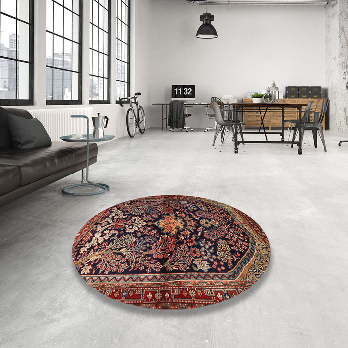 Round Traditional Orange Salmon Pink Persian Rug in a Office, tr2018