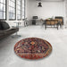 Round Traditional Orange Salmon Pink Persian Rug in a Office, tr2018