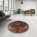 Round Machine Washable Traditional Gold Brown Rug in a Office, wshtr2019