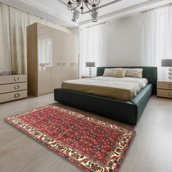 Traditional Orange Salmon Pink Persian Rug in a Bedroom, tr201