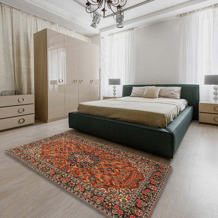 Machine Washable Traditional Saffron Red Rug in a Bedroom, wshtr2021