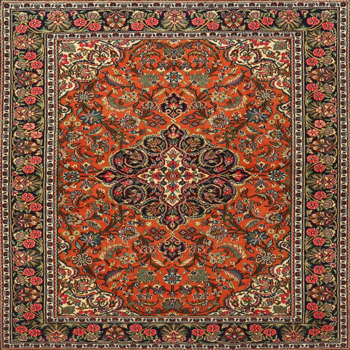 Round Machine Washable Traditional Saffron Red Rug, wshtr2021