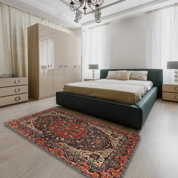 Machine Washable Traditional Dark Gold Brown Rug in a Bedroom, wshtr2024