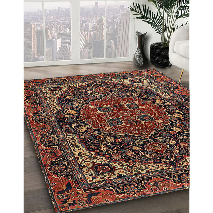 Traditional Dark Gold Brown Persian Rug in Family Room, tr2024