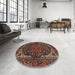 Round Machine Washable Traditional Dark Gold Brown Rug in a Office, wshtr2024