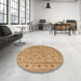 Round Machine Washable Traditional Yellow Orange Rug in a Office, wshtr2029