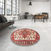 Round Machine Washable Traditional Red Rug in a Office, wshtr202