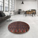 Round Traditional Chestnut Brown Persian Rug in a Office, tr2033
