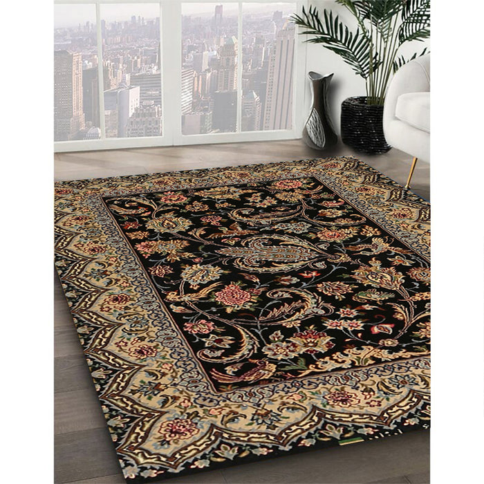 Traditional Black Brown Persian Rug in Family Room, tr2036