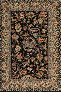 Machine Washable Traditional Black Brown Rug, wshtr2036