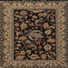 Round Machine Washable Traditional Black Brown Rug, wshtr2036