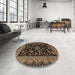 Round Machine Washable Traditional Black Brown Rug in a Office, wshtr2036