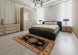 Traditional Black Brown Medallion Rug in a Bedroom, tr2037