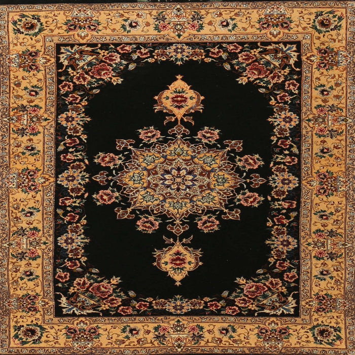Round Machine Washable Traditional Black Brown Rug, wshtr2037