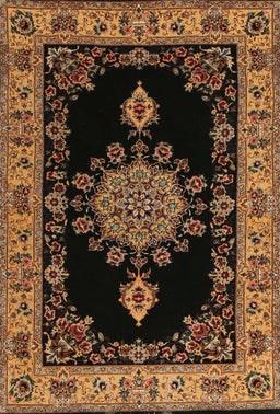 Machine Washable Traditional Black Brown Rug, wshtr2037