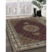 Traditional Khaki Green Medallion Rug in Family Room, tr2038