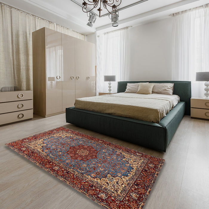 Traditional Saffron Red Medallion Rug in a Bedroom, tr2040