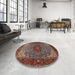 Round Traditional Saffron Red Medallion Rug in a Office, tr2040