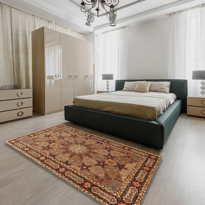 Machine Washable Traditional Tomato Red Rug in a Bedroom, wshtr2042