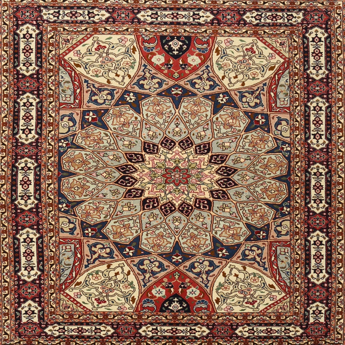 Round Machine Washable Traditional Sand Brown Rug, wshtr2044
