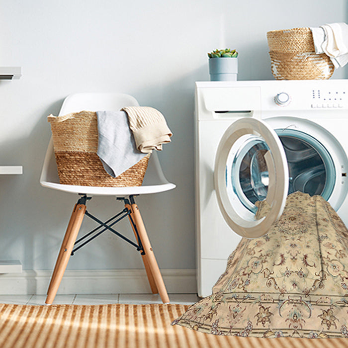 Machine Washable Traditional Brown Gold Rug in a Washing Machine, wshtr2045