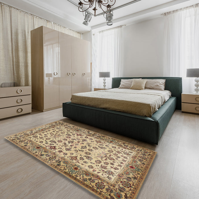 Machine Washable Traditional Sienna Brown Rug in a Bedroom, wshtr2047