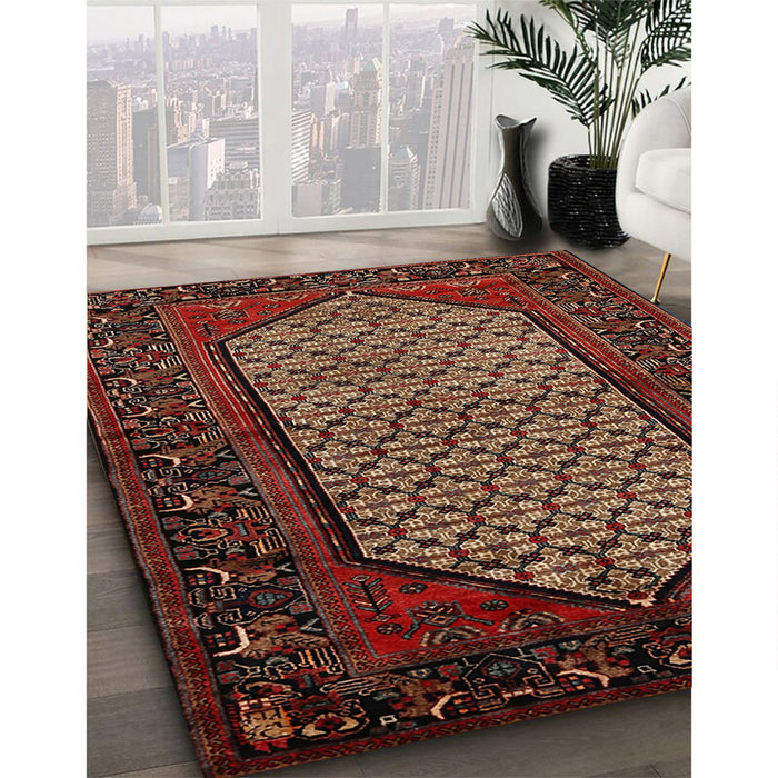 Traditional Gold Brown Persian Rug in Family Room, tr204