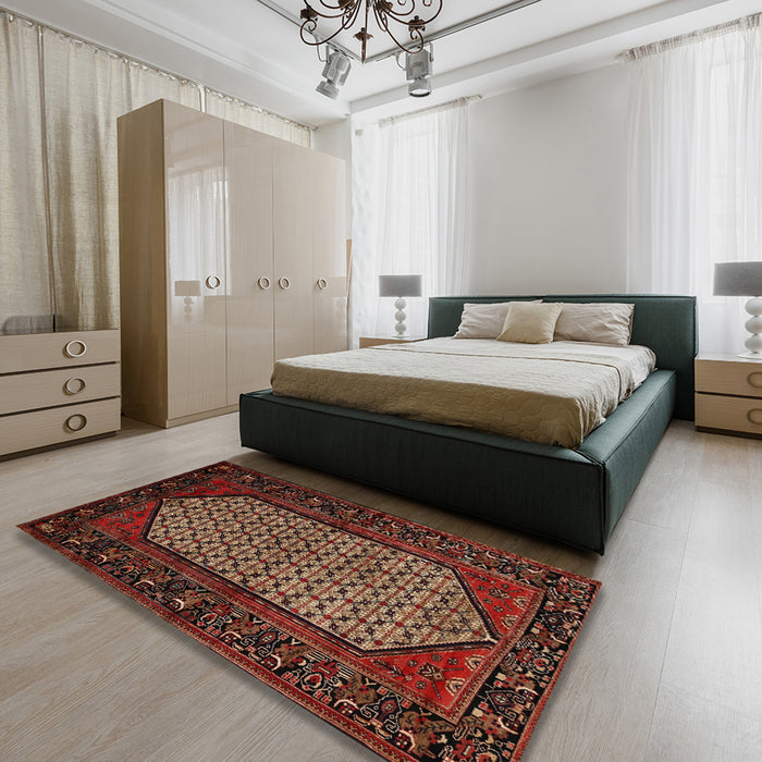 Machine Washable Traditional Gold Brown Rug in a Bedroom, wshtr204
