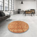Round Machine Washable Traditional Orange Rug in a Office, wshtr2051