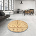 Round Machine Washable Traditional Orange Rug in a Office, wshtr2053