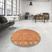 Round Machine Washable Traditional Orange Rug in a Office, wshtr2056