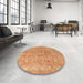 Round Machine Washable Traditional Orange Rug in a Office, wshtr2057