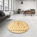 Round Machine Washable Traditional Mustard Yellow Rug in a Office, wshtr2058