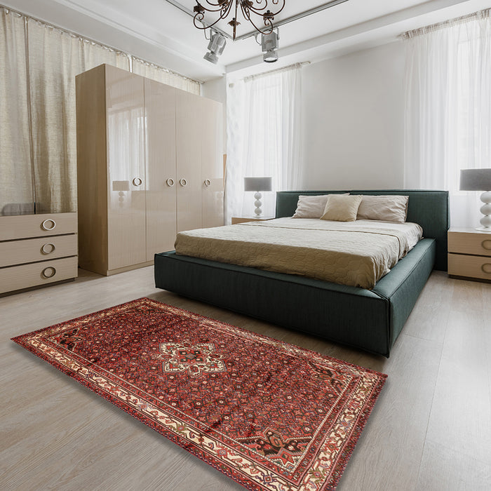 Machine Washable Traditional Rust Pink Rug in a Bedroom, wshtr205