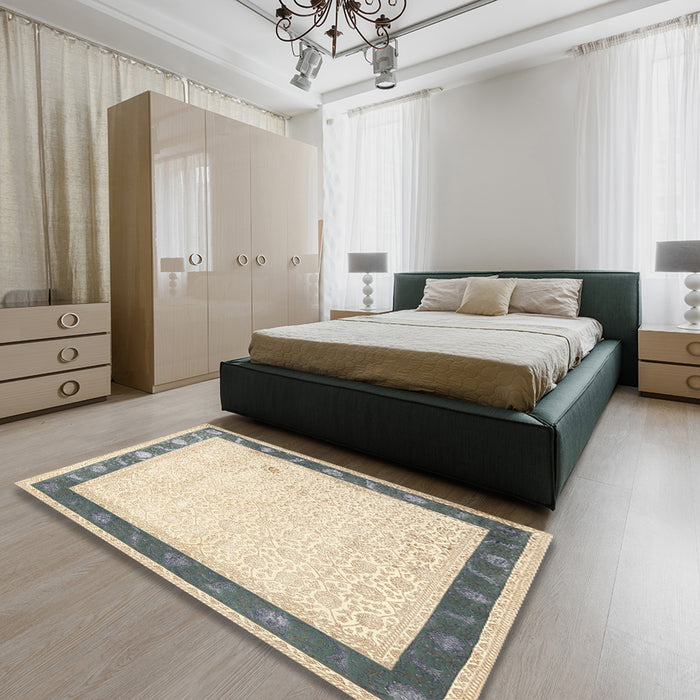 Machine Washable Traditional Gold Rug in a Bedroom, wshtr2068
