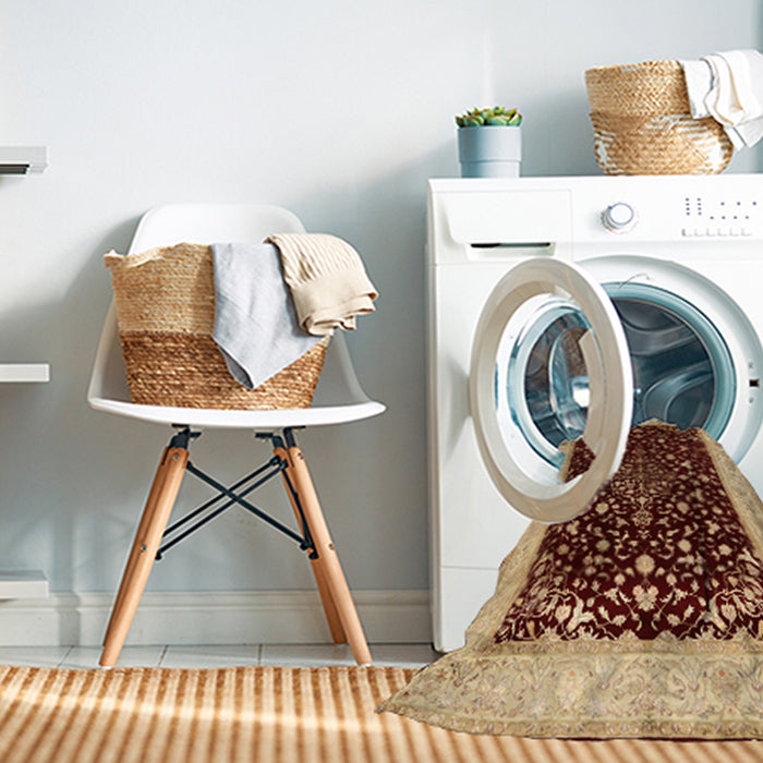 Machine Washable Traditional Saffron Red Rug in a Washing Machine, wshtr2071
