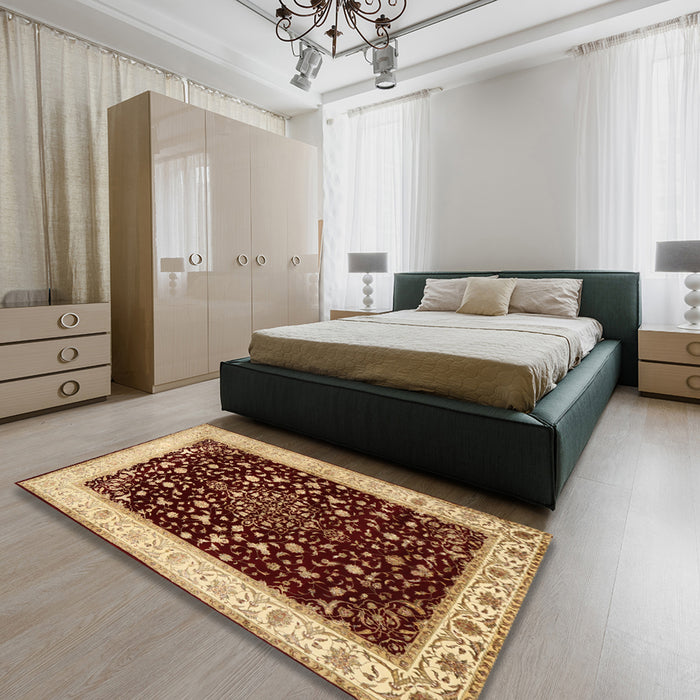 Machine Washable Traditional Saffron Red Rug in a Bedroom, wshtr2071