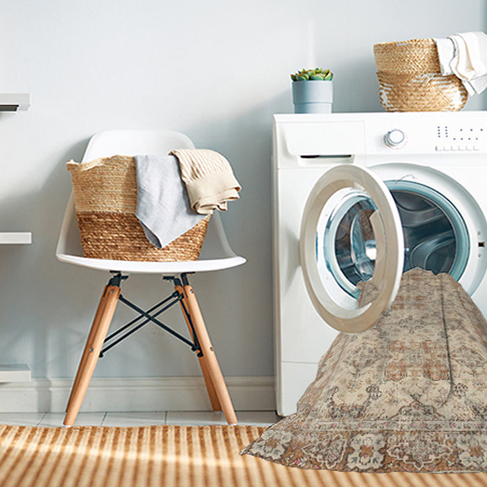 Machine Washable Traditional Brown Rug in a Washing Machine, wshtr2072