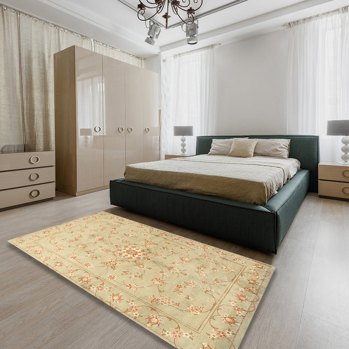 Traditional Brown Gold Persian Rug in a Bedroom, tr2076