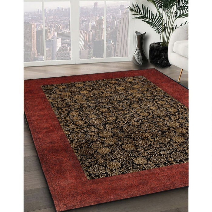 Traditional Dark Sienna Brown Persian Rug in Family Room, tr2079