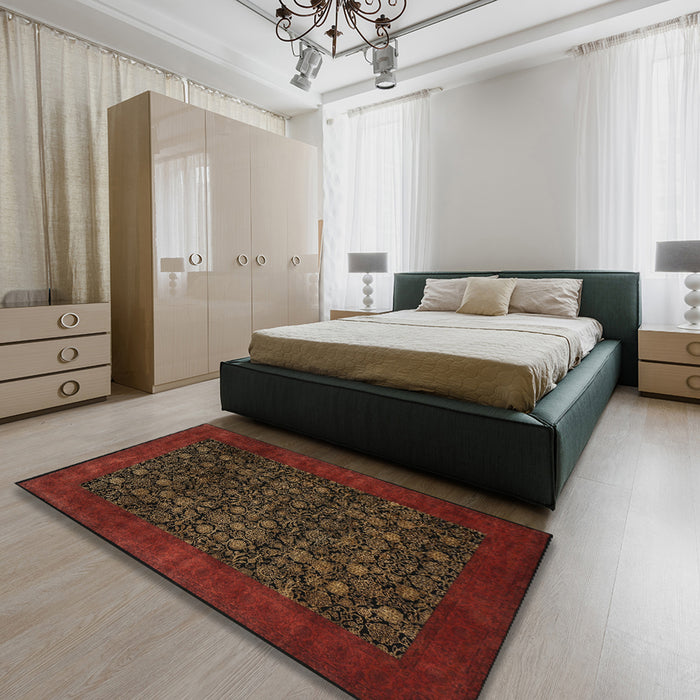Traditional Dark Sienna Brown Persian Rug in a Bedroom, tr2079