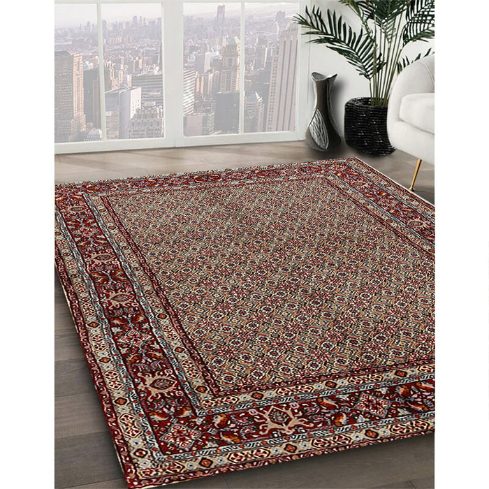 Traditional Camel Brown Persian Rug in Family Room, tr207
